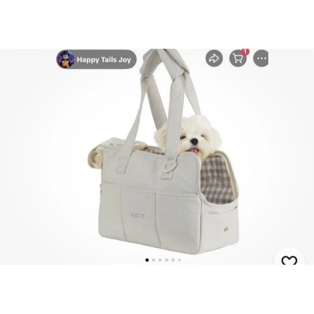 New ONECUTE Small Beige Canvas Mesh Puppy Dog Carrier Handbag Tote Travel Pet